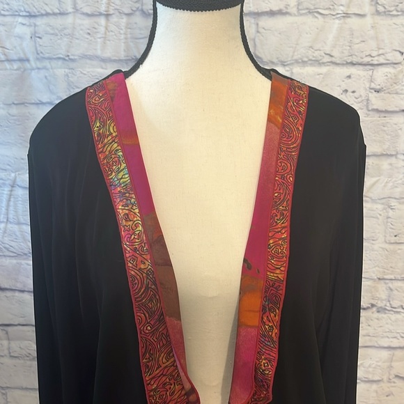 Chico’s Travelers Open Front Cardigan Jacket Silk Ribbon Trim Front Tie Size 3 - Picture 2 of 9